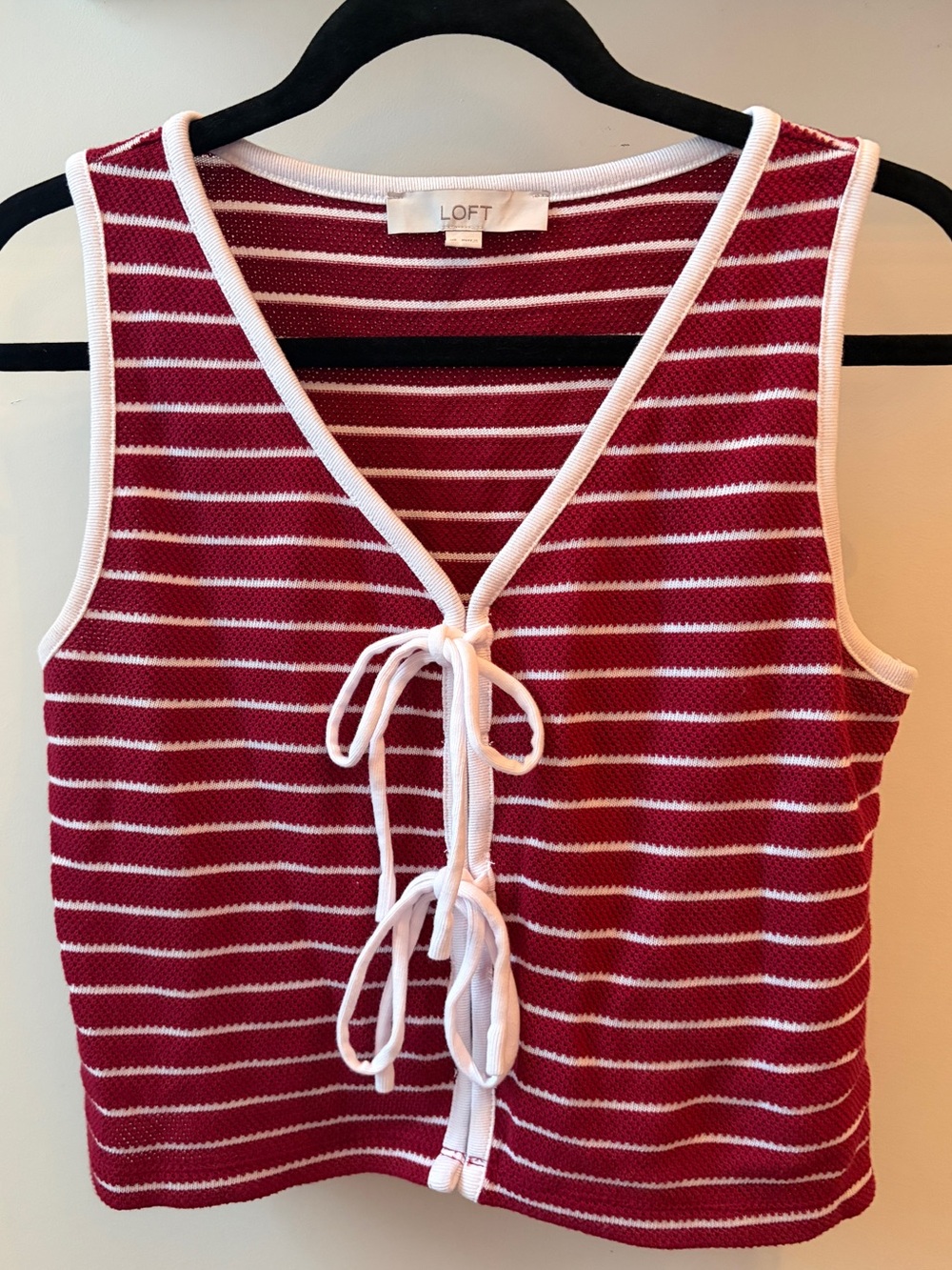 Red & White Striped Tie-Front Sleeveless Knit Top